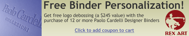 Free logo debossing with the purchase of 12 or more Paolo Cardelli Designer Binders