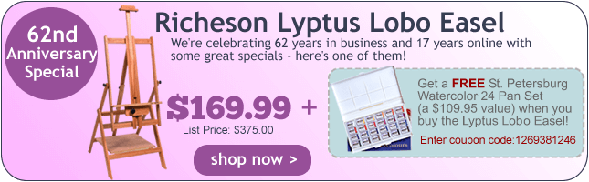 Purchase a Richeson Lyptus Lobo easel for $189.99 and get a FREE St Petersburg Watercolor set of 24