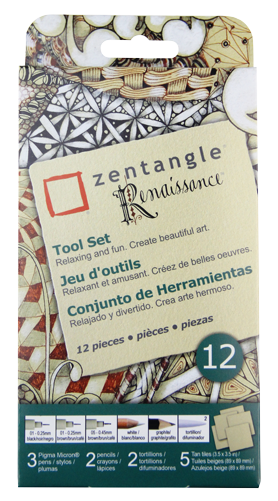 Pigma Zentangle 3.5 Tan Tile Set of 12