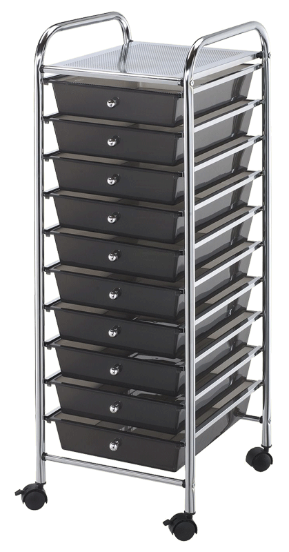 Blue Hills Studio Storage Cart, 10 Drawers, Smoke