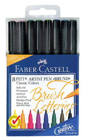 Faber-Castell PITT Artist Brush Lettering Pen Set of 8 Classic Colors