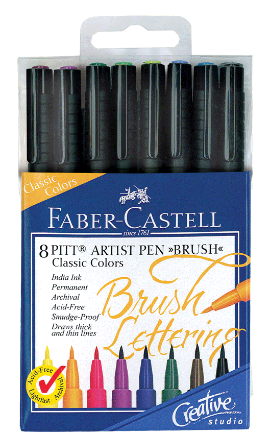 Faber-Castell PITT Artist Brush Lettering Pen Set of 8 Classic Colors