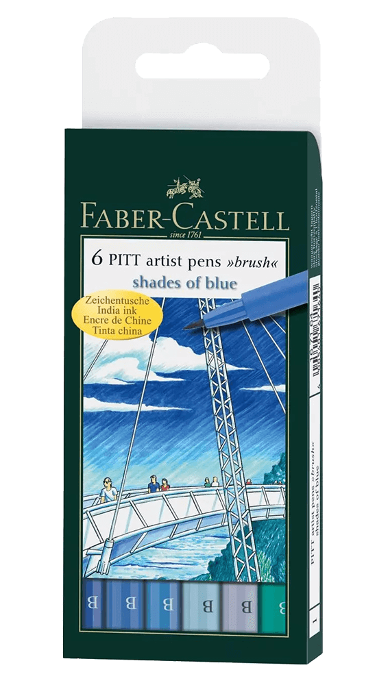 Faber-Castell Wallet of 6 Blue Lettering Set Pitt Artist Pen