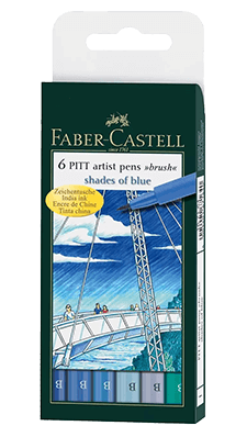 Faber-Castell Pitt Artist Pen Sky Blue Wallet Set of 6