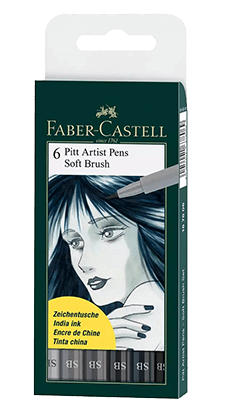 Faber-Castell Pitt Artist Pen Soft Brush Grey Shades Wallet Set of 6