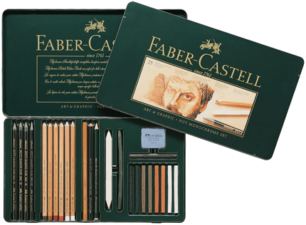 Faber-Castell Pitt Monochrome Artists Metal Tin of 25 Assorted Pieces