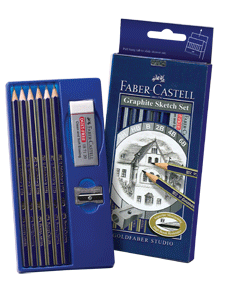 Faber-Castell GoldFaber Studio Graphite Pencil Set - 6 pencils, sharpener, eraser