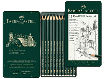 Faber-Castell Castell 9000 Graphite Pencil Design Set-Metal Tin of 12