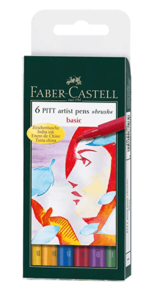 Faber-Castell Pitt Pen Wallet of 6 Basic Color Brush Pens