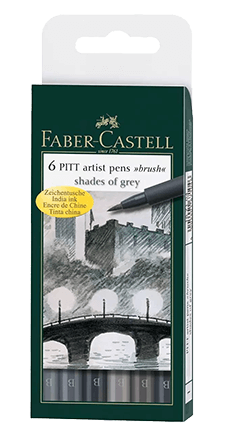 Faber-Castell Pitt Pen Wallet of 6 Shades of Grey Color Brush Pens