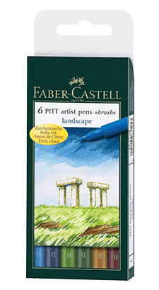 Faber-Castell Pitt Pen Wallet of 6 Landscape Color Brush Pens