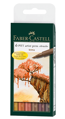 Faber-Castell Pitt Pen Wallet of 6 Terra Color Brush Pens