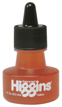 Higgins Non-Waterproof, Dye Based Lettering Ink  - Color Yellow - Size 1 oz.