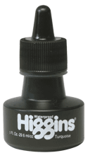 Higgins Non-Waterproof, Dye Based Lettering Ink  - Color Turquoise - Size 1 oz.
