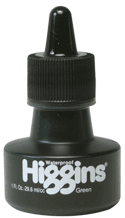 Higgins Non-Waterproof, Dye Based Lettering Ink  - Color Green - Size 1 oz.