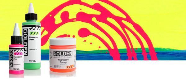 Golden Acrylics Golden High Flow Acrylic Paint Set, 5-Color Fluorescent Set | Pink, Blue, Chartreuse, Green, Orange | 1 Ounce