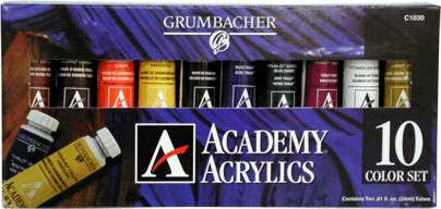 Grumbacher Academy Acrylic Set of 10 - Size .81 oz. (24ml)