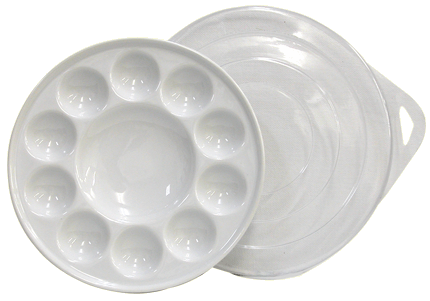 Richeson Porcelain 10 Well Mix.Tray W/Cvr - Color White - Size Round