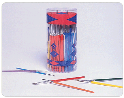 Richeson Cylinder of 144 School Brushes with Plastic Handles - Sizes 1 through 6