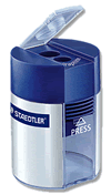 Staedtler Cylinder Pencil Sharpener with Shavings Container, 2-hole - Color Blue