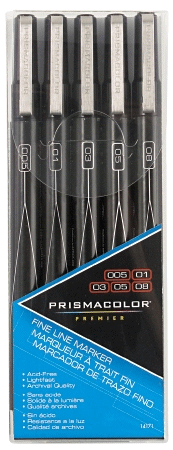 Prismacolor Premier Fine Line Marker Set of 5 - Color Black - Size 005, 01, 03, 05, 08
