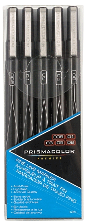 Prismacolor Premier Illustration Markers - 08, Black, Fine Line, Set of 5