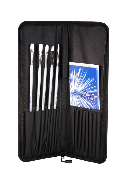 Silver Brush Silverwhite, Long Handle Acrylic Brush Set of 6 with Case