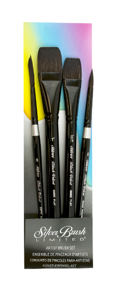 Silver Brush Black Velvet 4 Best Watercolor, Short Handle Brush Set of 4