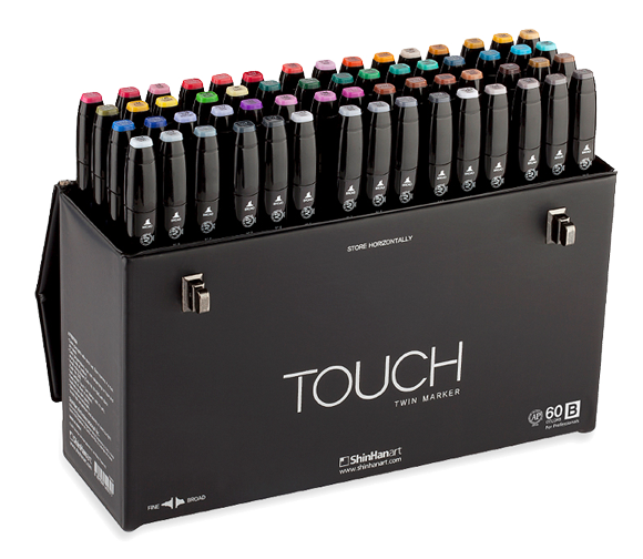 ShinHan Touch Twin Brush Marker Set of 60 [B] with Handle/Latch Case