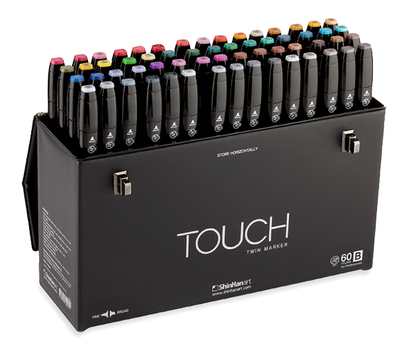 ShinHan Touch Twin Brush Marker Set of 60 [B] with Handle/Latch