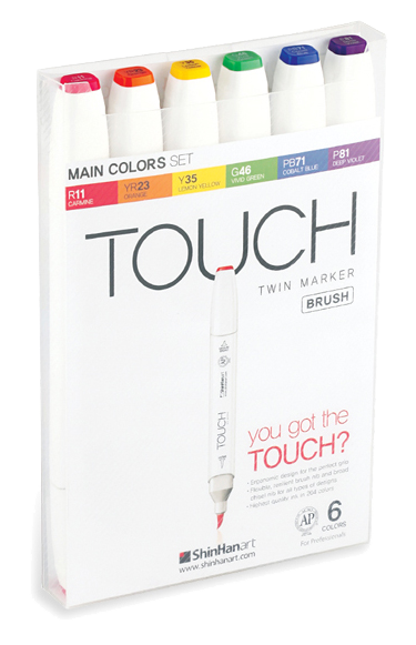 ShinHan Touch Twin Brush Marker Set of 6 Main Colors