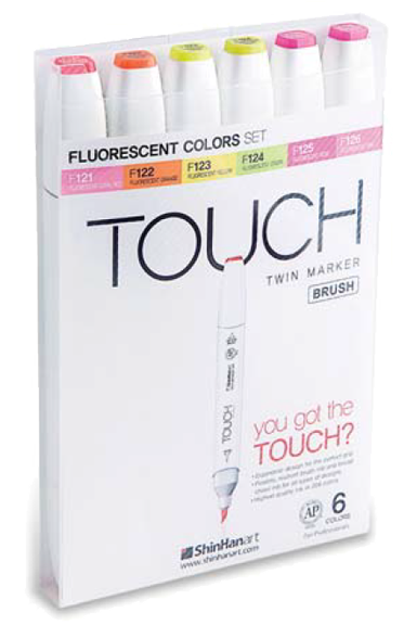 ShinHan Touch Twin Brush Marker Set of 6 Fluorescents