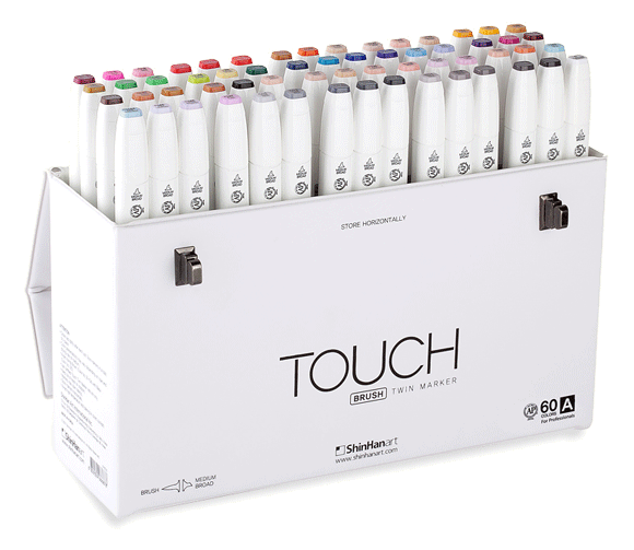 ShinHan Touch Twin Brush Marker Set of 60 [A] with Handle/Latch Case