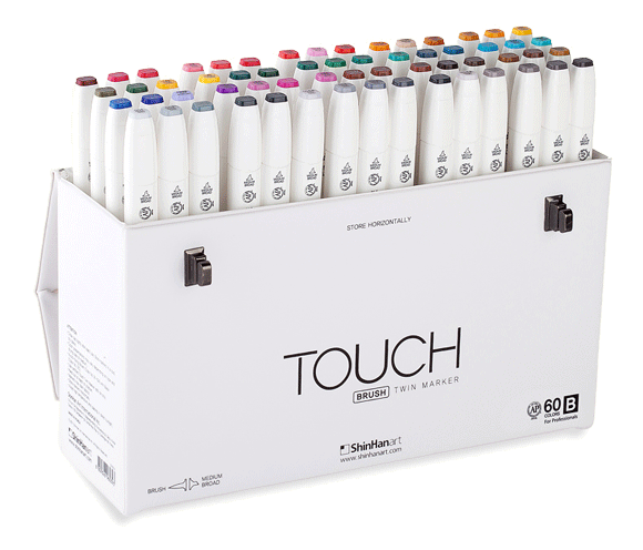 ShinHan Touch Twin Brush Marker Set of 60 [B] with Handle/Latch Case