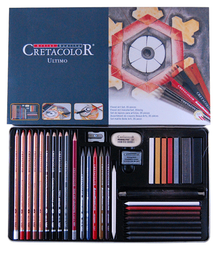 Cretacolor Black Box 20 Parts Charcoal & Drawing Set In Tin Box